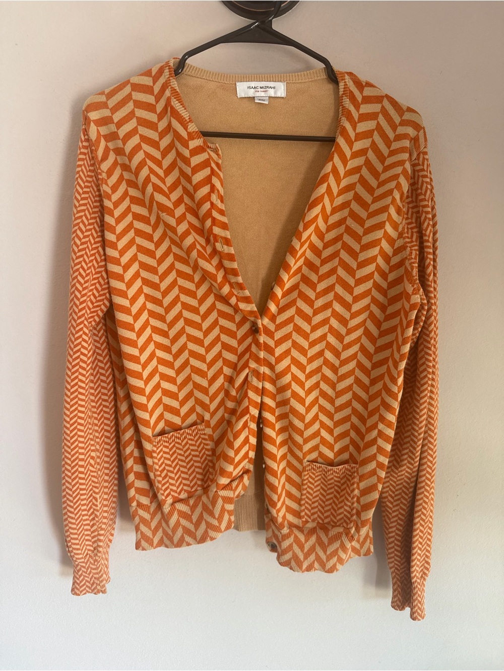 Isaac Mizrahi for Target Orange Chevron Herringbone Cardigan Sweater XXL Womens